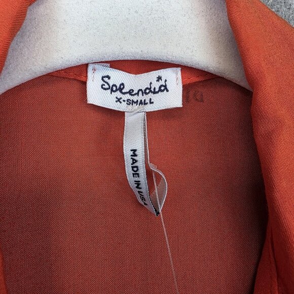 Splendid Shirt Womens XS Orange Double Pocket Button Up Sheer Rayon Blouse Top - Picture 2 of 13